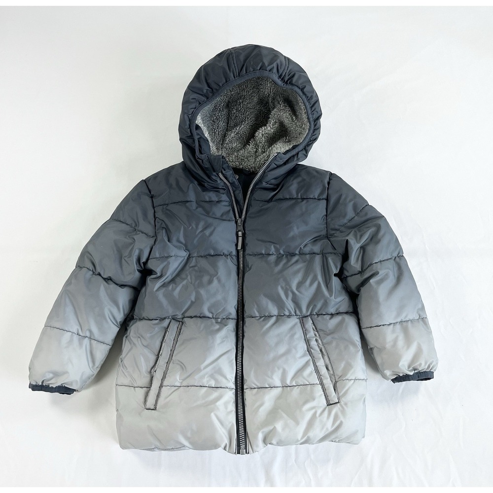 Wonder Nation Boys Girls 5T Puffer Coat Gray Ombre Sherpa Fleece Lined Hooded S